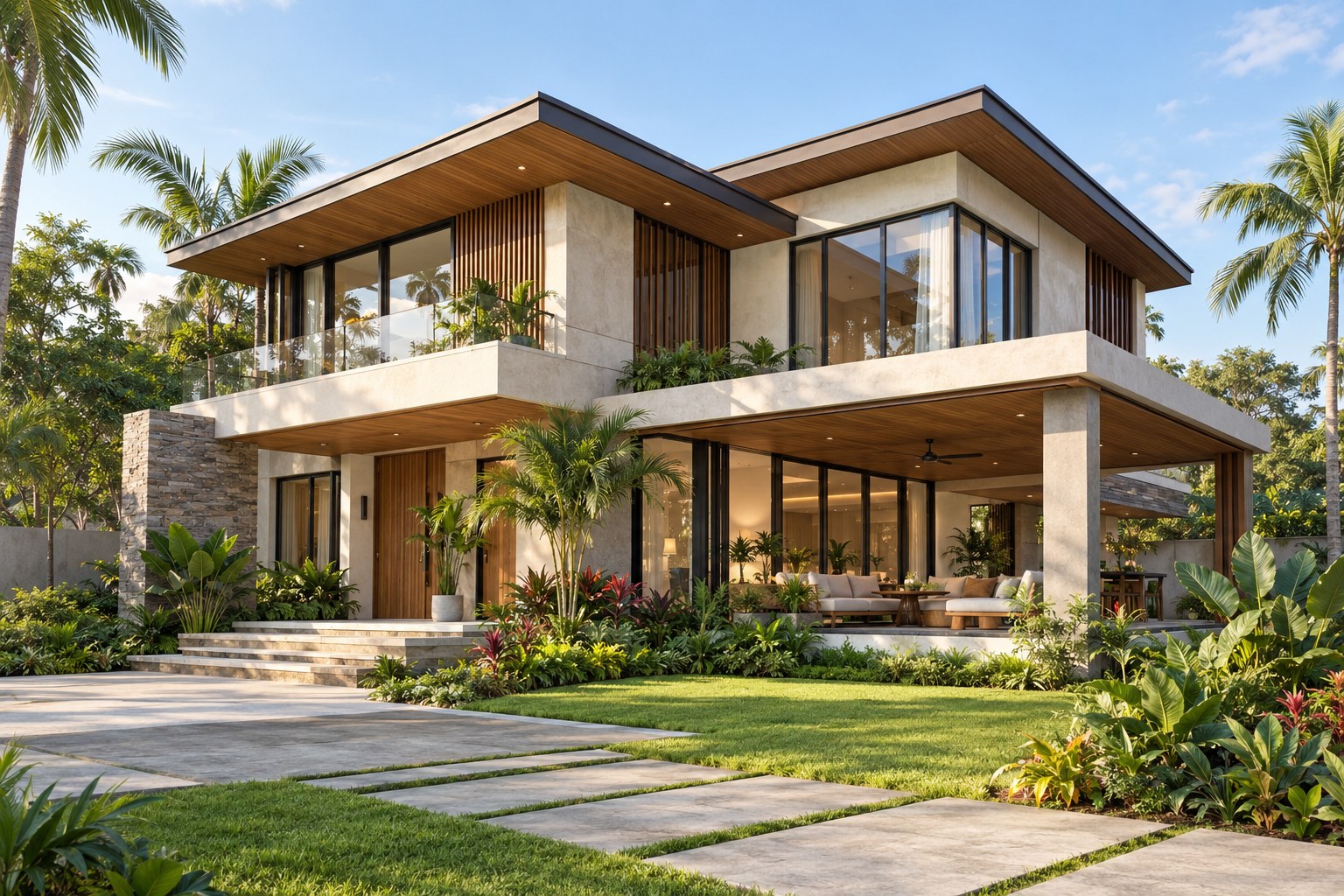 Illustrative architectural visualization of a contemporary tropical home